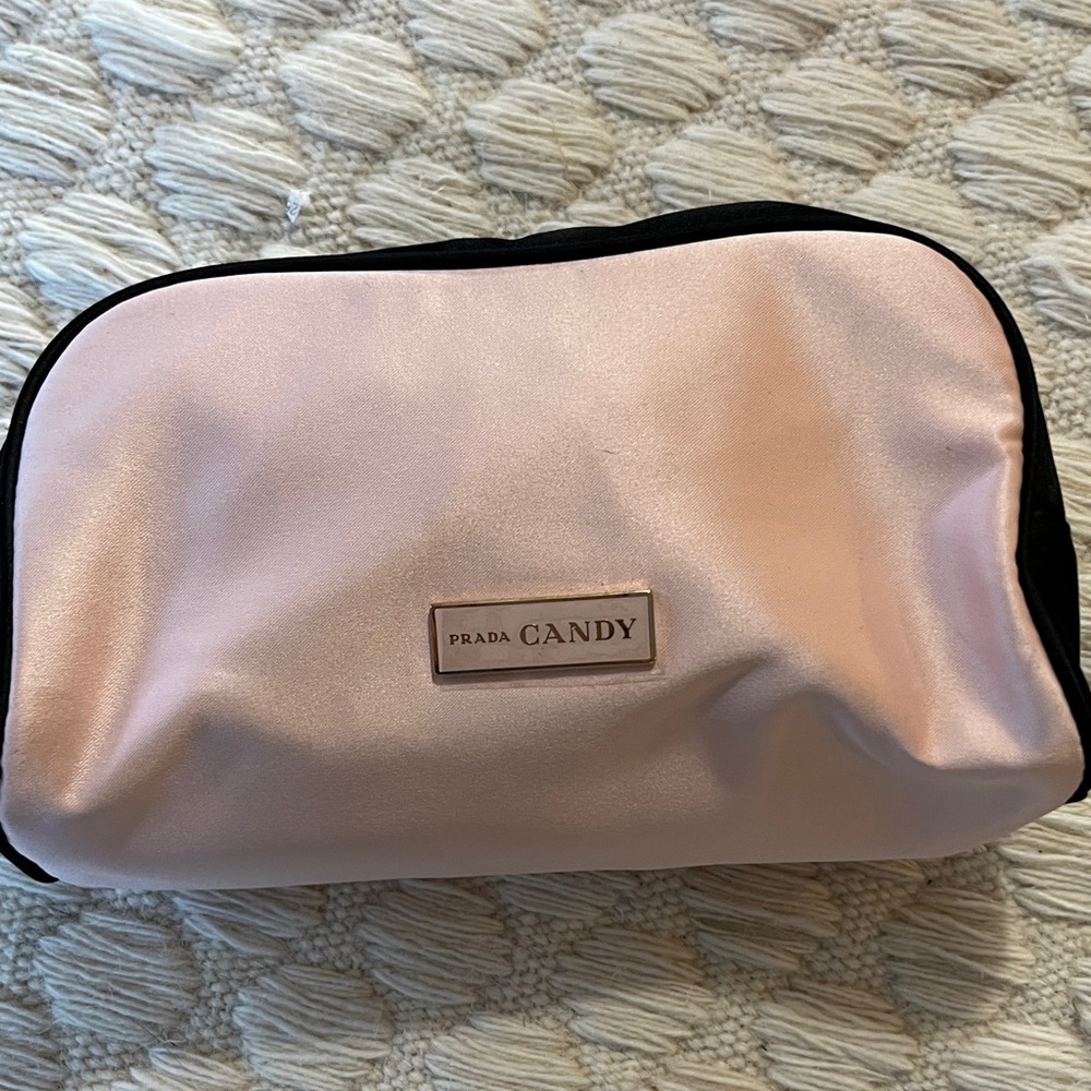 NWOT Prada Blush Pink & Black Satin Cosmetic Case